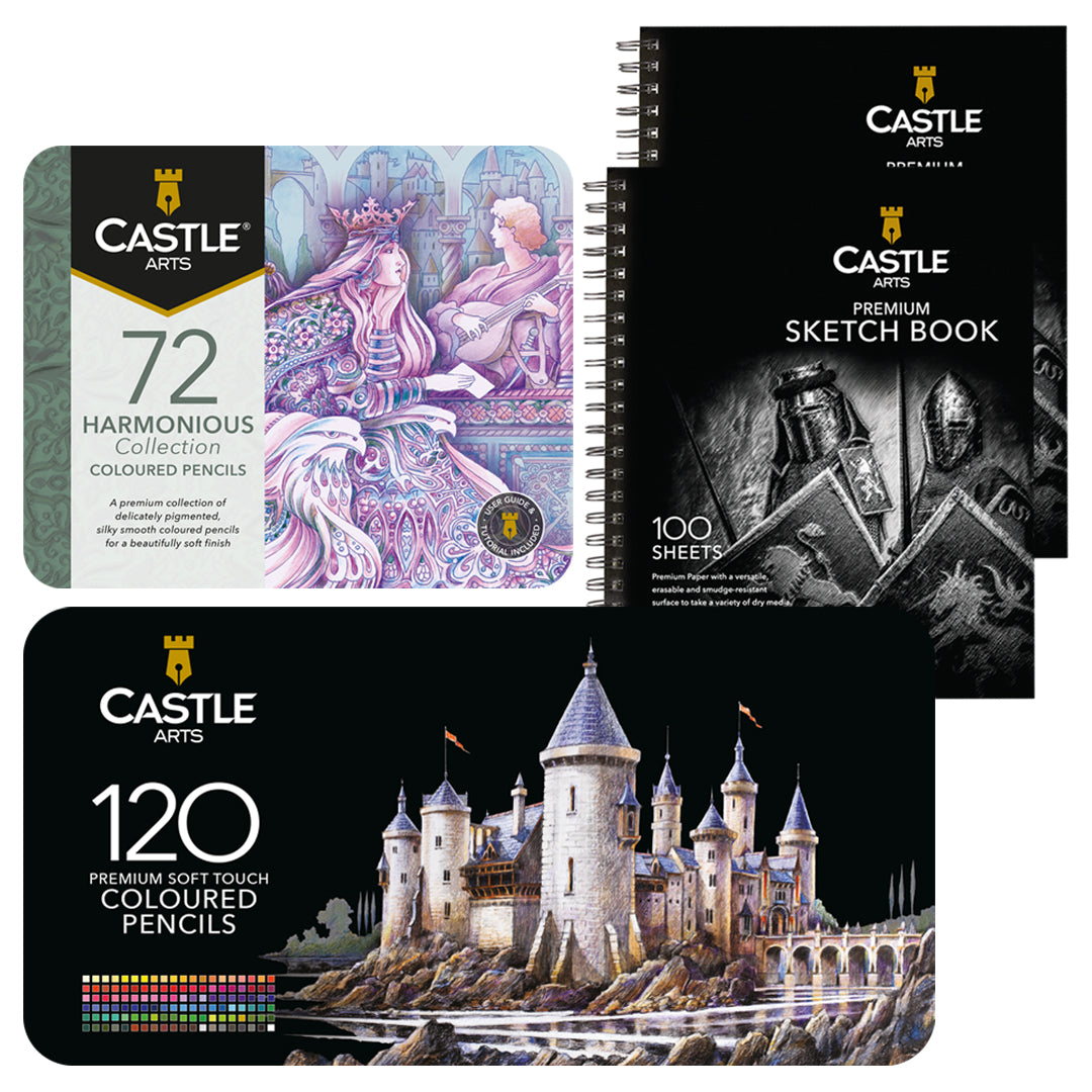 192 pièces crayons de couleur harmonieux paquet en étain et 2 carnets de croquis