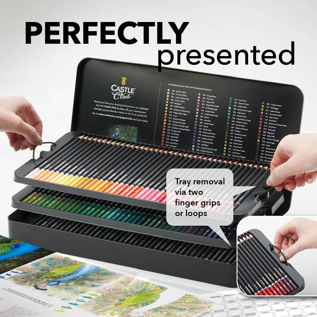 120 -częściowy ołówek akwarelowy ustawiony na wyświetlacz cyny