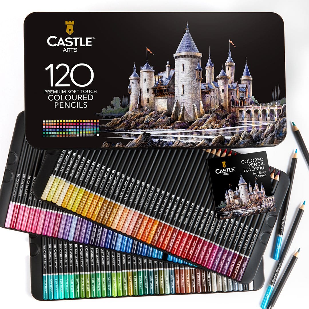 Castle Arts 120 Pièces Crayons De Couleur Dans Un Étui À Étain D
