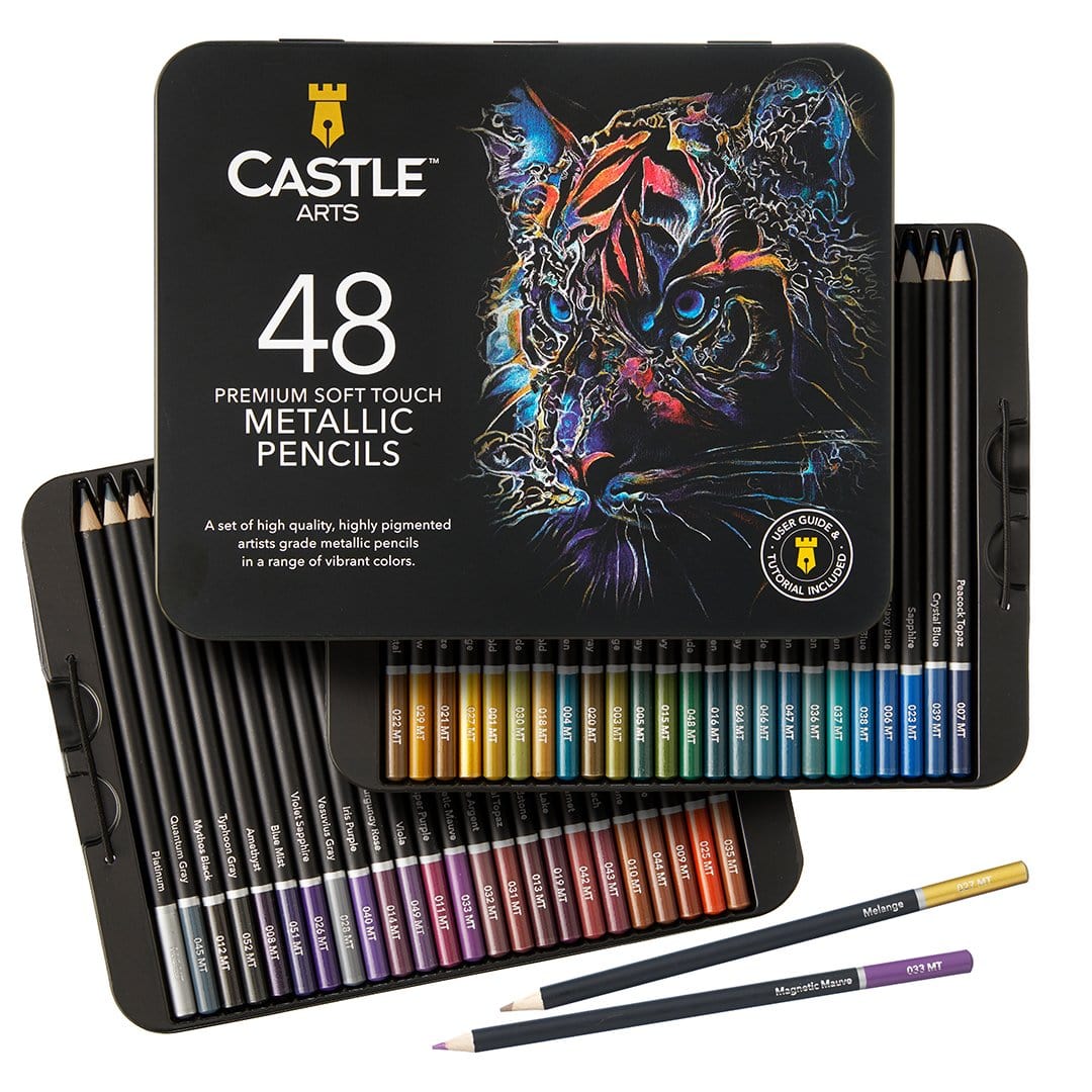 Castle Arts 48 Pièces Crayons De Couleur Métallisés Dans Un Étui À Étain  D'affichage – Castle Arts France