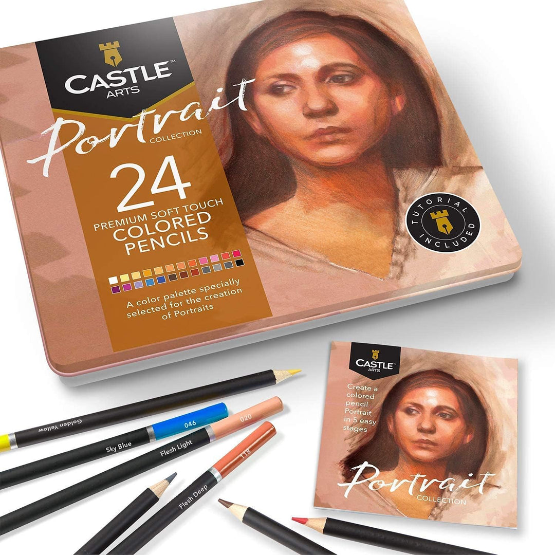 24 Pièces Crayons De Couleur Portrait Étain & 2 Carnet De Croquis Lot d'artistes