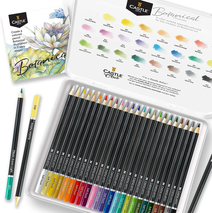 24 Pièces Crayons De Couleur Botaniques Étain & Carnets De Croquis Lot d'artistes