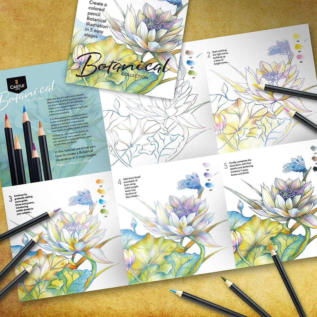 48 Pièces Crayons de Couleur Paysage Marin & Botaniques Palette Ensemble
