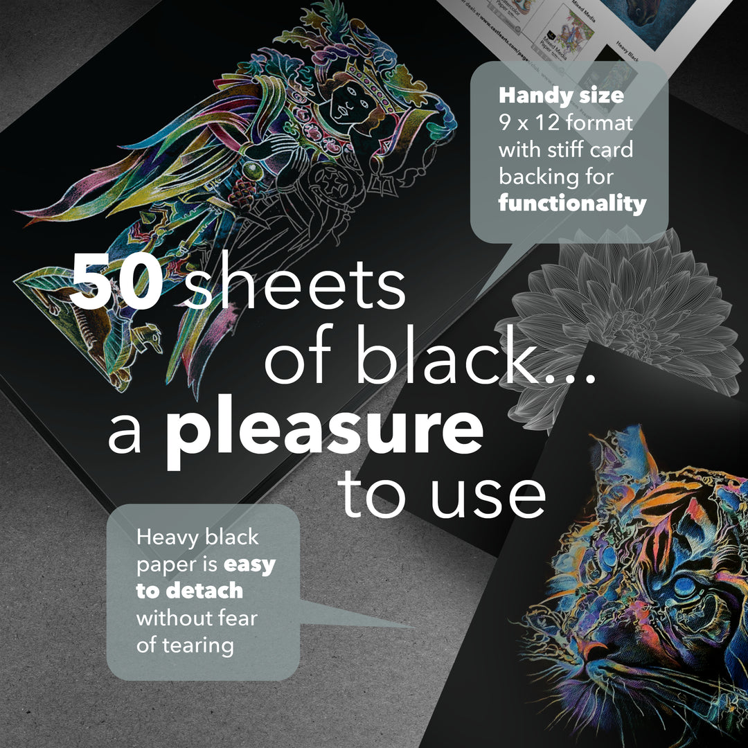 100 Feuilles Blocs de Papier Noir épais 9" x 12"