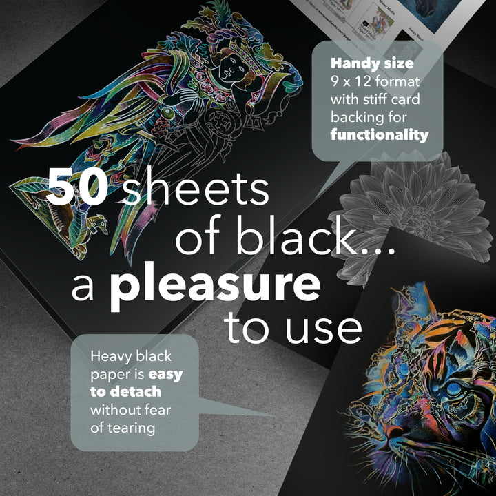 100 Feuilles Blocs de Papier Noir épais 9" x 12"