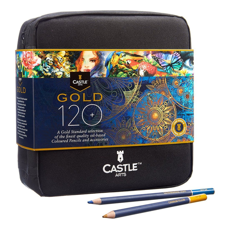 120 Pièces Crayons De Couleur Castle Gold Dans Un Étui À Fermeture Éclair