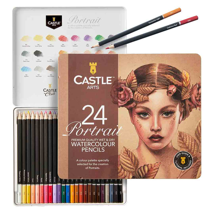 24 Pièces Crayons Aquarelle Portrait Dans Un Étui À Étain D'affichage