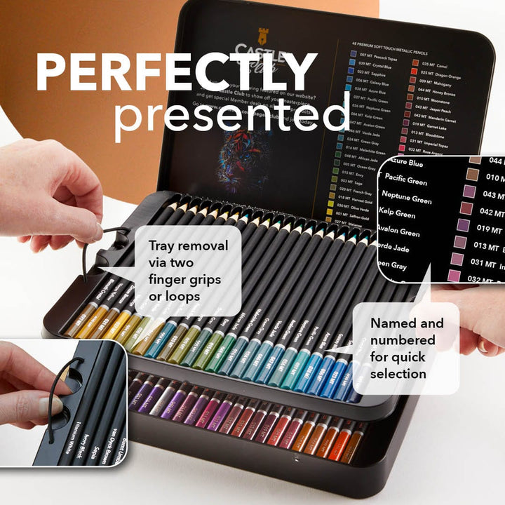 48 Pièces Crayons De Couleur Métallisés Dans Un Étui À Étain D'affichage
