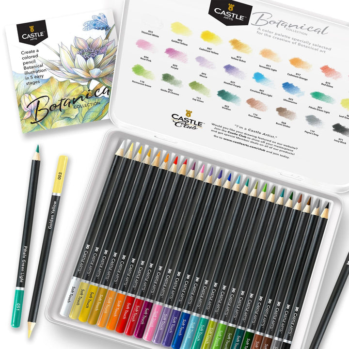 24 Pièces Crayons De Couleur Botaniques Dans Un Étui À Étain D'affichage