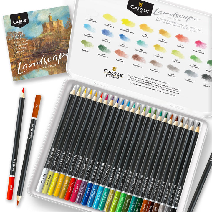 24 Pièces Crayons De Couleur Paysage Dans Un Étui À Étain D'affichage