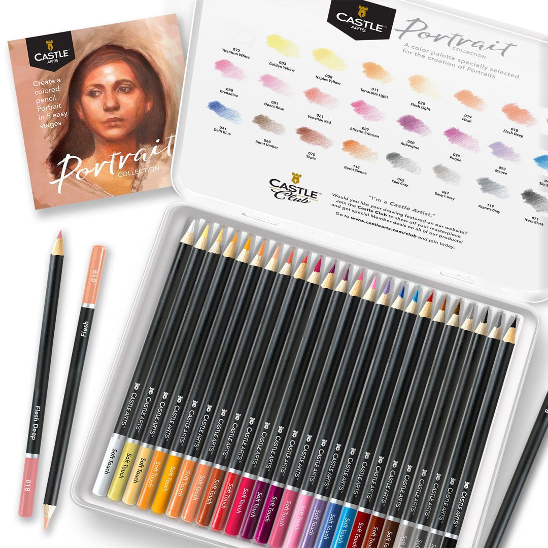 24 Pièces Crayons De Couleur Portrait Dans Un Étui À Étain D'affichage