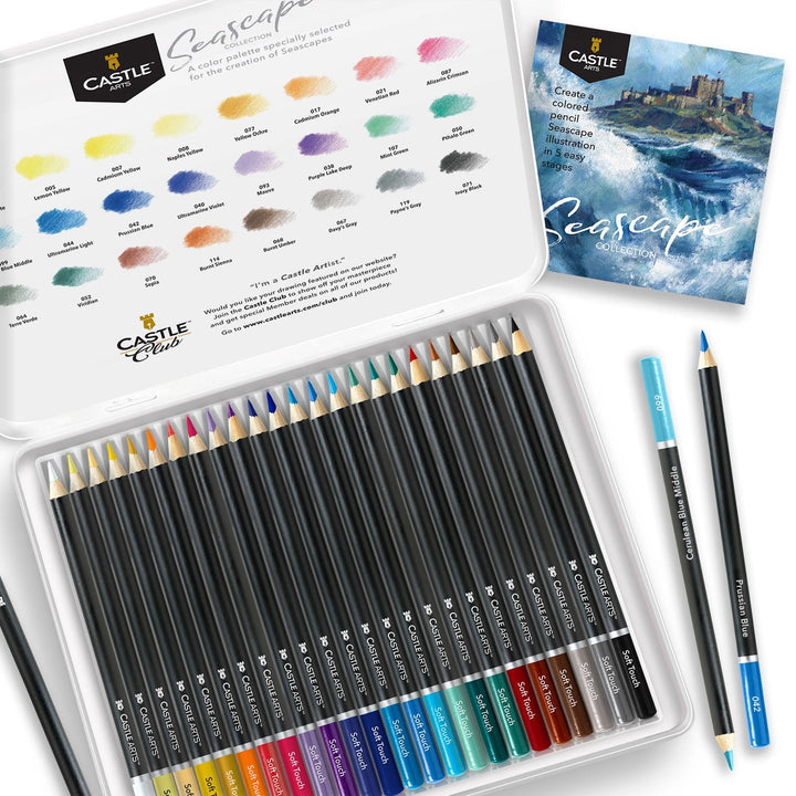 24 Pièces Crayons De Couleur Paysage Marin Dans Un Étui À Étain D'affichage